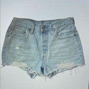 Light Blue Distressed Denim Athletic Shorts